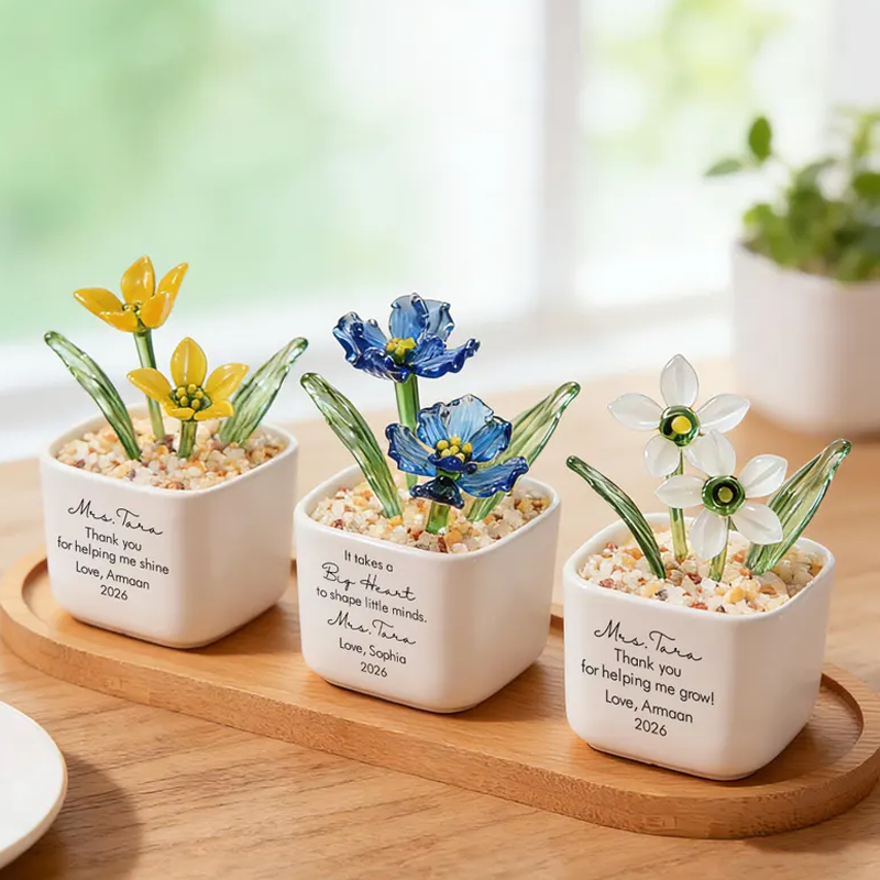 Personalized Teacher Appreciation Gift Glass Flower Pot Thank You Gift End of Year Gift Desk Decor Gift from Student 2026