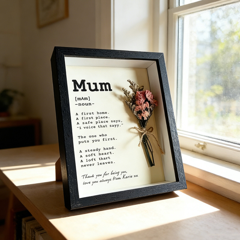 Personalised Mum Print Shadow Box Photo Frame Sentimental Mother‘s Day Gift Mini Dry Flower Bouquet