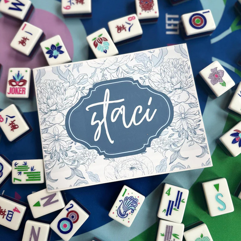 Personalized Name Floral Pattern Gift Custom Player Accessory Table Game Organizer Mahjong Tri Fold Card Holder