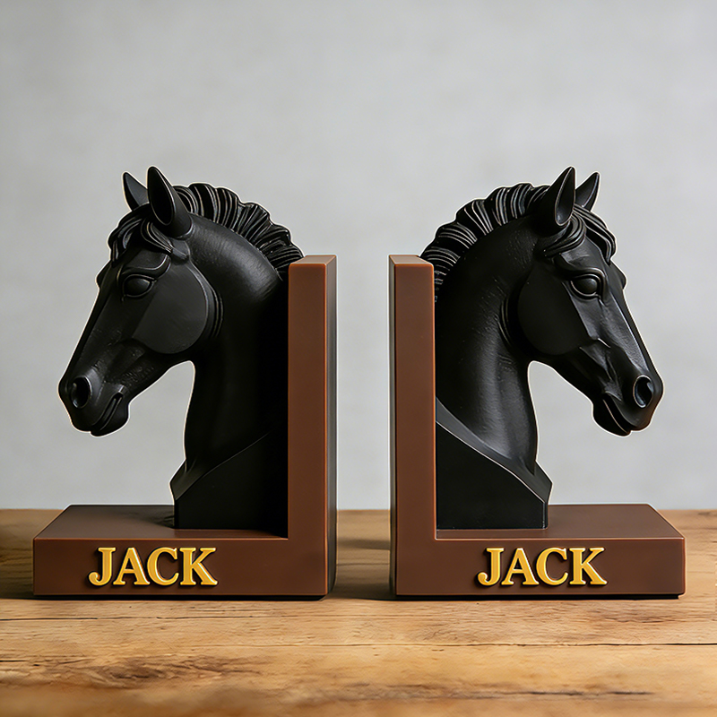 Personalized Horse Head Bookends Custom Name Equestrian Book Holder for Horse Lovers