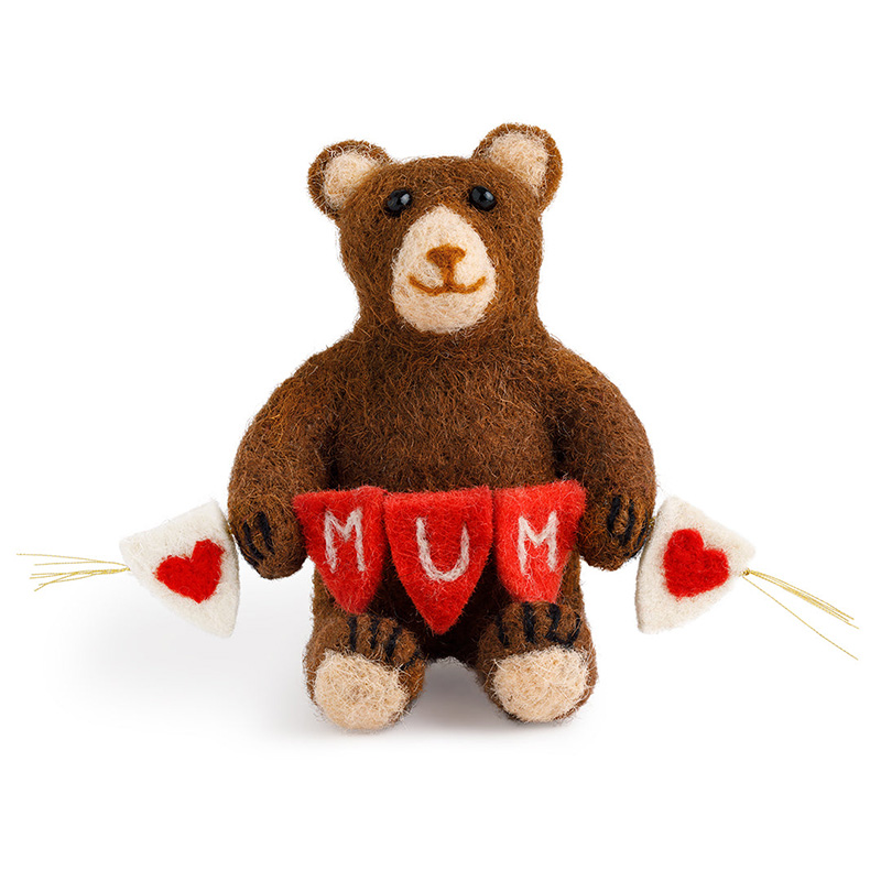 Personalized Handmade Mothers Day Gift Cute Wool Bear Holding Heart Banner Home Decoration Ornament Felt Mum Nana Dad Bunting Bear