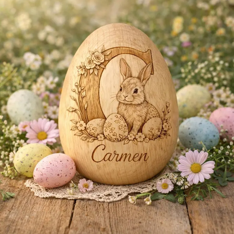Personalized Engraved Bunny Gift Custom Name Keepsake for Kids Easter Celebration Holiday Decoration Wooden Easter Egg