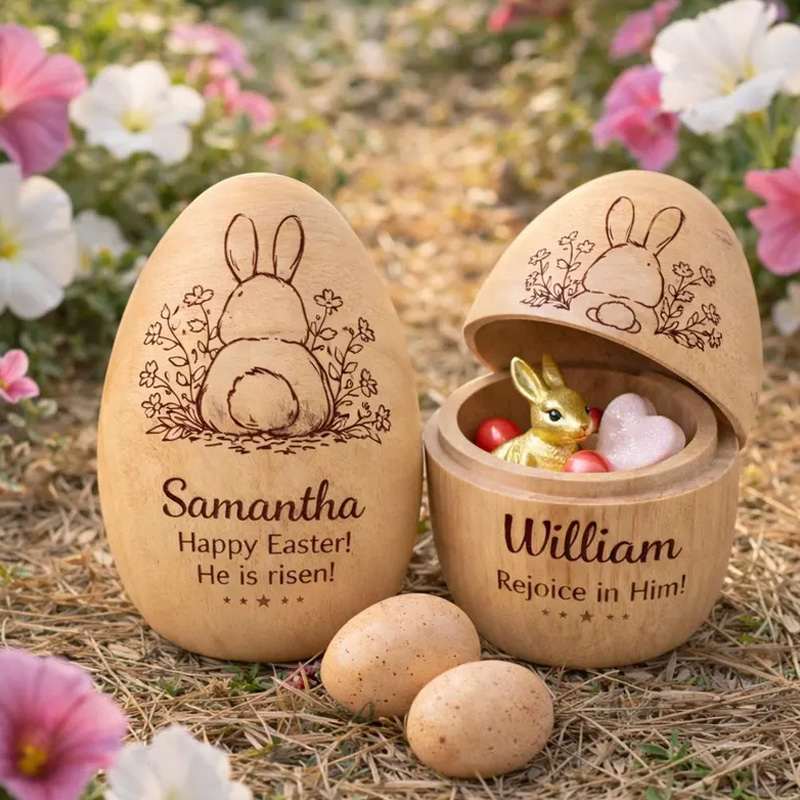 Personalized Engraved Bunny Gift Custom Name Egg for Kids Easter Celebration Holiday Keepsake Fillable Wooden Easter Egg