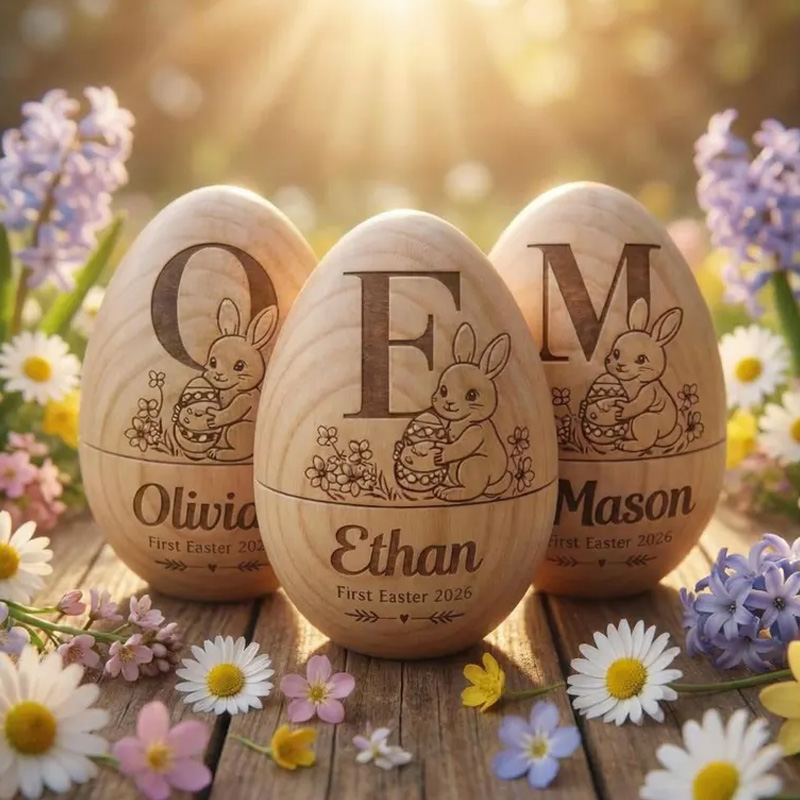 Personalized Engraved Initial Bunny Gift Custom Name Keepsake for Kids Easter Celebration Holiday Fillable Wooden Easter Egg