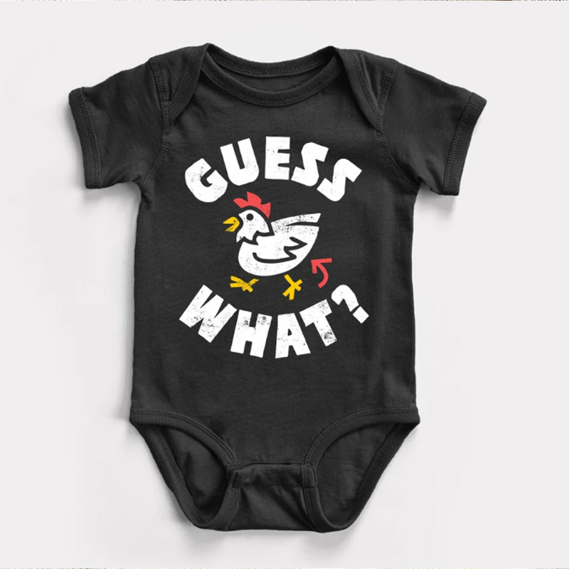 Funny Guess What Chicken Print Cute Outfit Gift for Infant Toddler Easter Holiday Baby Bodysuit