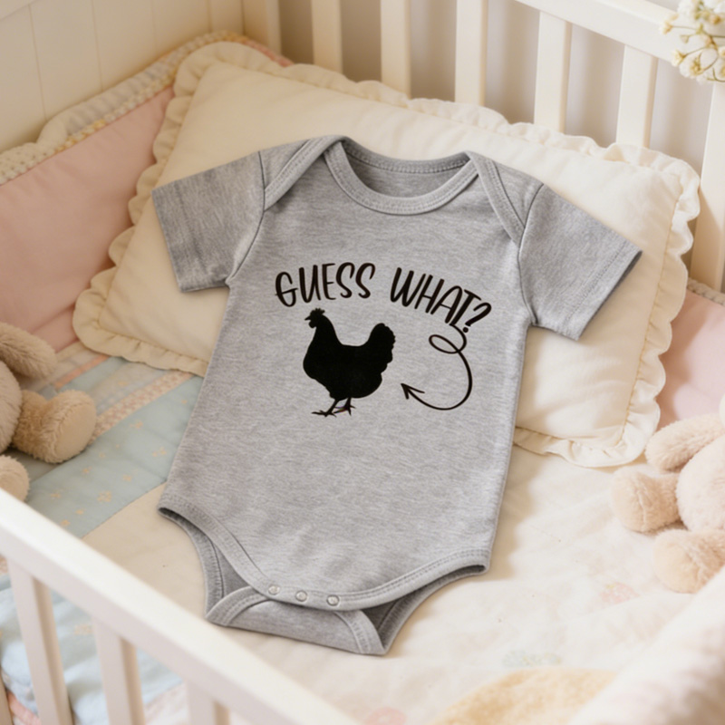 Funny Guess What Chicken Print Cute Gift for Infant Toddler Easter Outfit Personalized Baby Bodysuit Gift for New Baby
