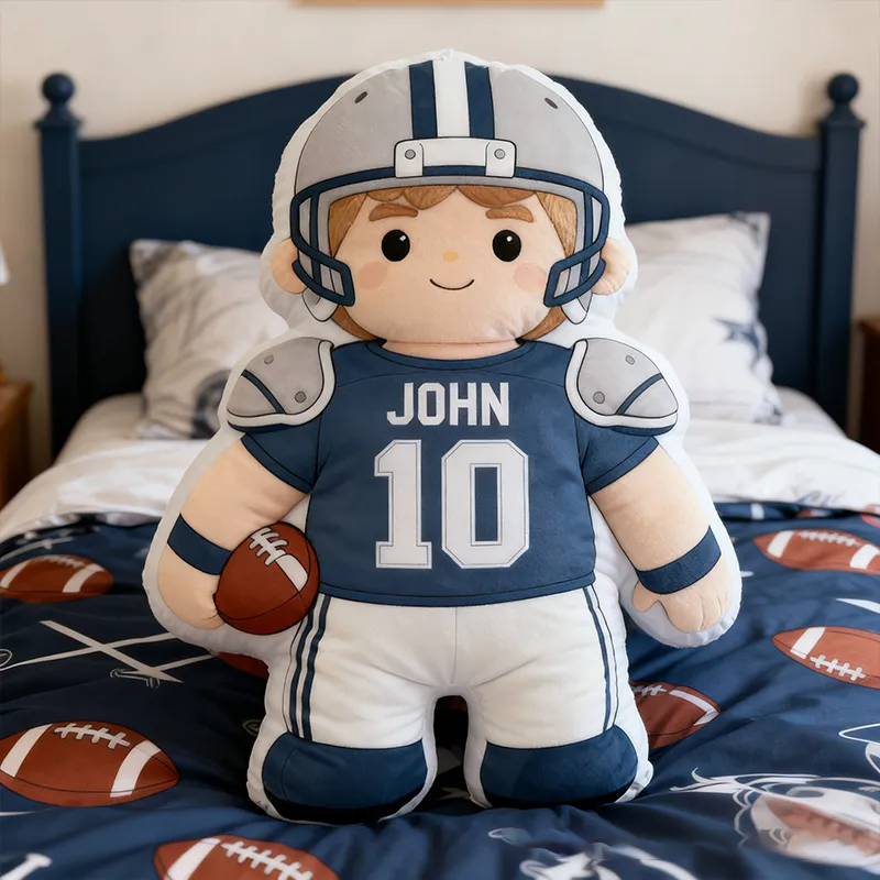 Personalized Football Player Plush Pillow with Custom Name and Number Design