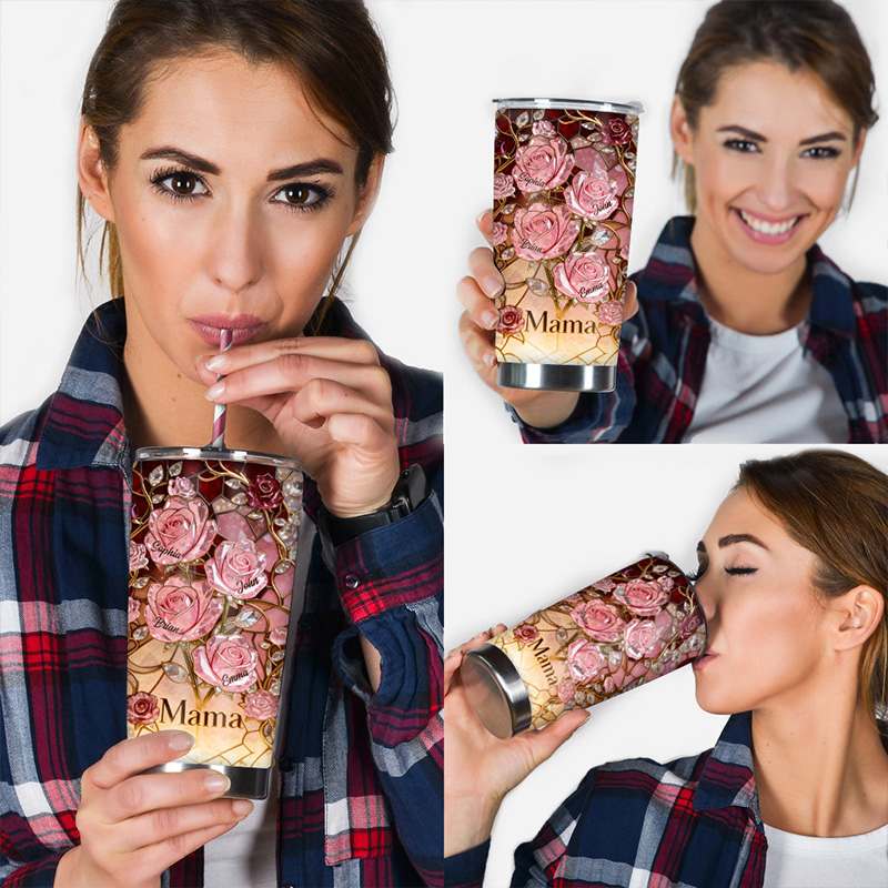 Personalized Colorful Rose Flower Butterfly Light Gift with Names for Mom Birthday Mothers Day Gift Personalized Tumbler