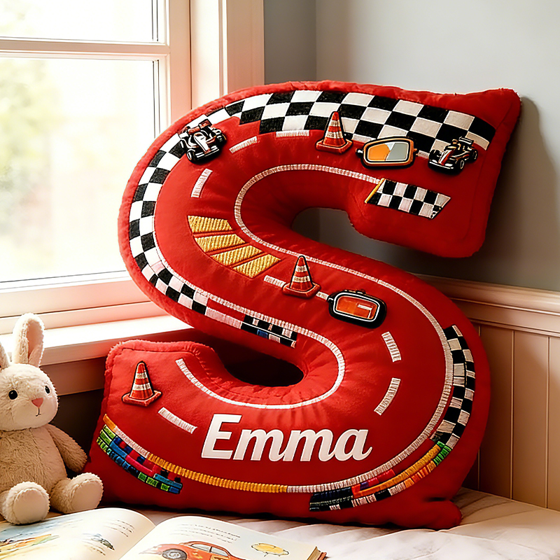 Personalized Red Racing Letter Pillow Custom Name Race Track Cushion for Boys and Girls
