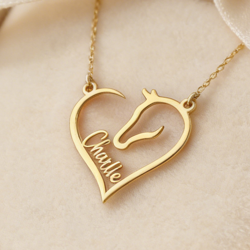 Personalized Heart Horse Head Necklace Custom Name Equestrian Jewelry for Horse Lovers