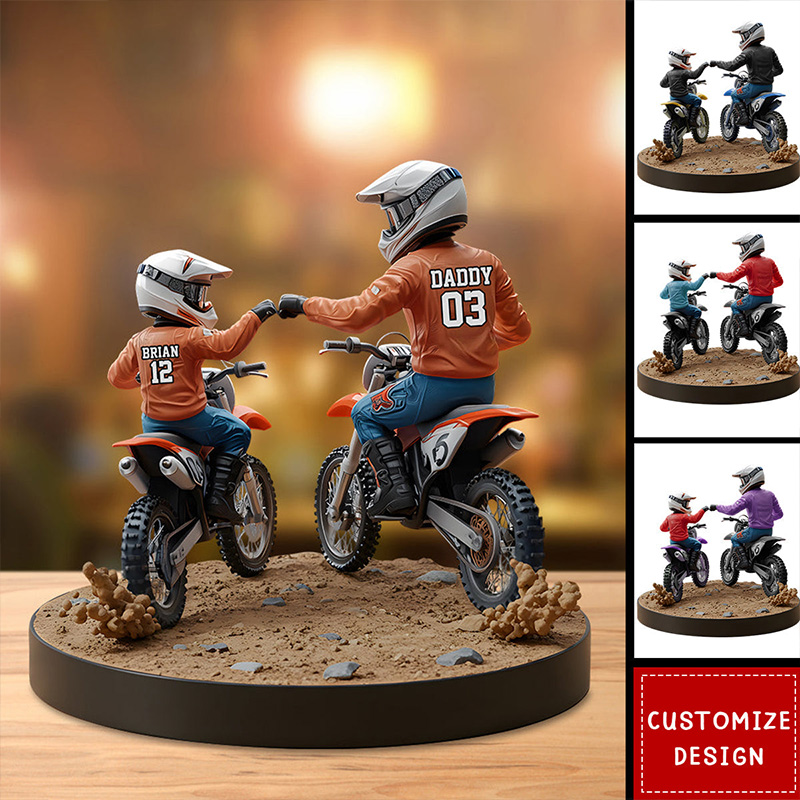 Personalized Father and Son Dirt Bike Riding Figure Custom Gift for Dad Birthday Sports Lovers Home Decoration