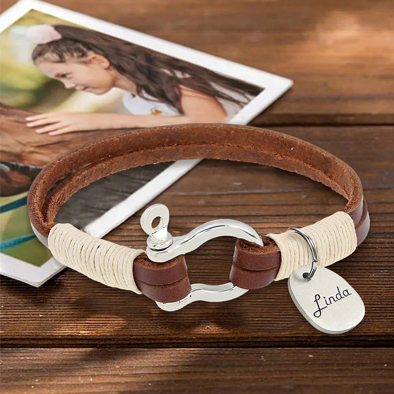 Personalized Equestrian Horsebit Leather Bracelet with Name Horse Lovers Jewelry