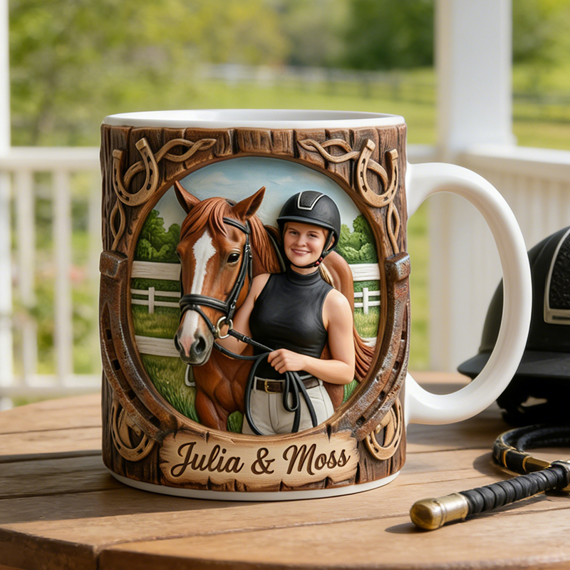 Personalized Equestrian Mug with Custom Photo and Horse and Rider Name For Horse Lovers Coffee Mug 