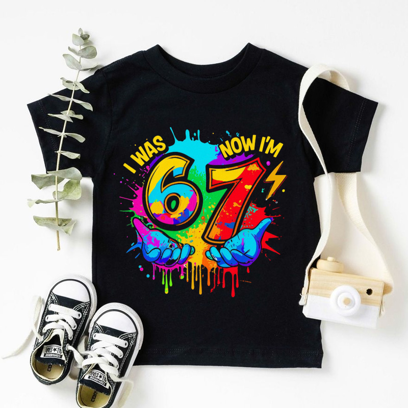 I Was 6 Now I Am 7 Shirt Kids 7th Birthday Meme Tshirt Colorful Six Seven Shirt Viral Birthday Shirt Toddler Birthday Gift