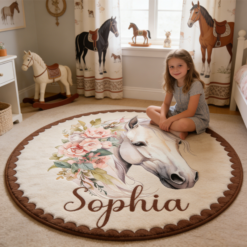 Personalized Watercolor Floral Horse Doormat Gift for Equestrian Riding Lovers Hourse Lover Gifts Birthday Gift for Kids
