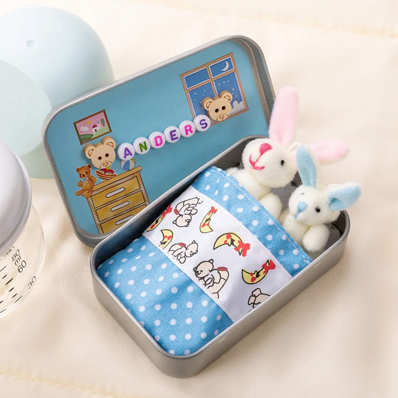Personalized Cute Mom and Baby Plush Bunny Mini Pocket Tin Box with Colorful Name Comfort Toy Easter Birthday Gift for Kids