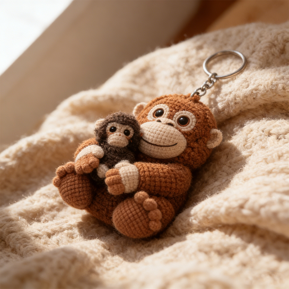 Personalized Punch the Monkey Crochet Keychain Custom Handmade Monkey and Baby Keyring for Animal Lovers and Sentimental Gifts
