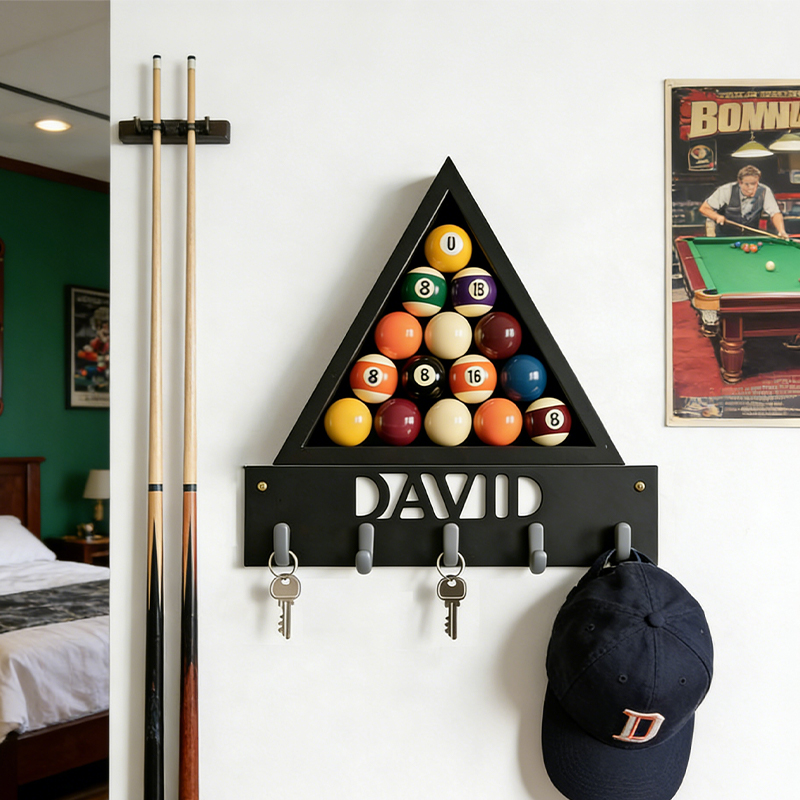 Personalized Billiards 3D Printed Key Holder with Custom Name for Billiards Enthusiasts