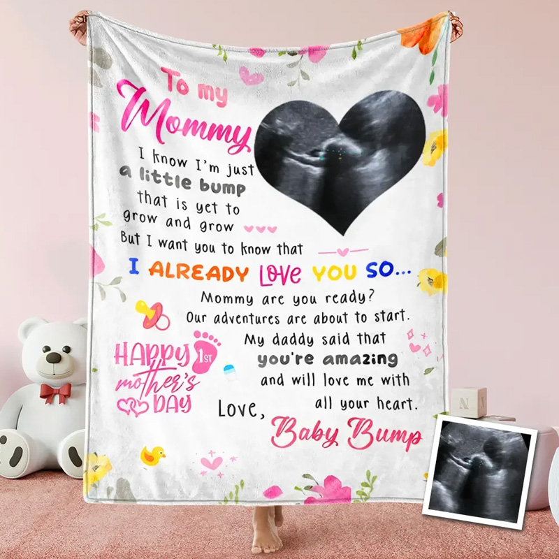 Personalized Ultrasound Photo Baby Announcement Gift Heartfelt Message Pregnancy Reveal Mothers Day Blanket