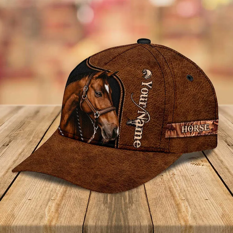 Personalized 3D Print Love Horse Breeds Custom Name Leather Pattern Classic Baseball Cap 