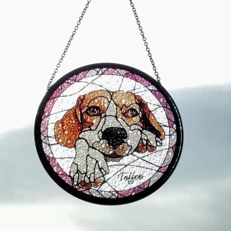 Personalized Pet Portrait Window Hanging Gift For Pet Lover Custom Pet Memorial Glass Art Suncatcher