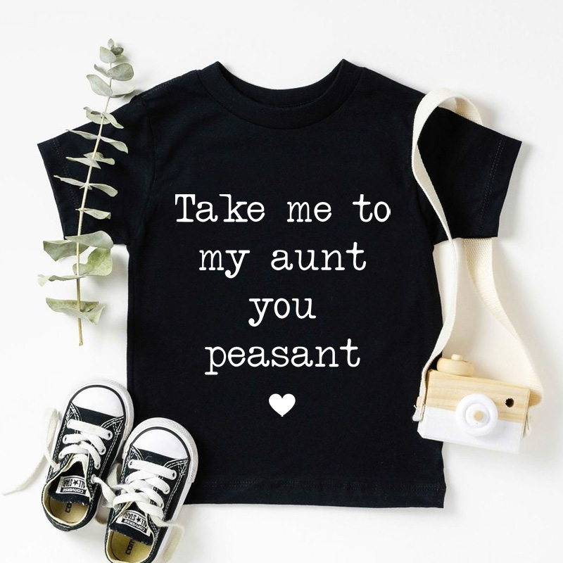 Take Me To My Aunt Peasant Toddler Pullover T-Shirt Funny Vintage Kids Natural T-Shirt I Love My Aunt Natural Tee