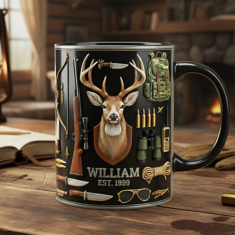 Personalized Deer Hunting Gear Mug Custom Name and Year Gift for Hunters and Outdoor Enthusiasts
