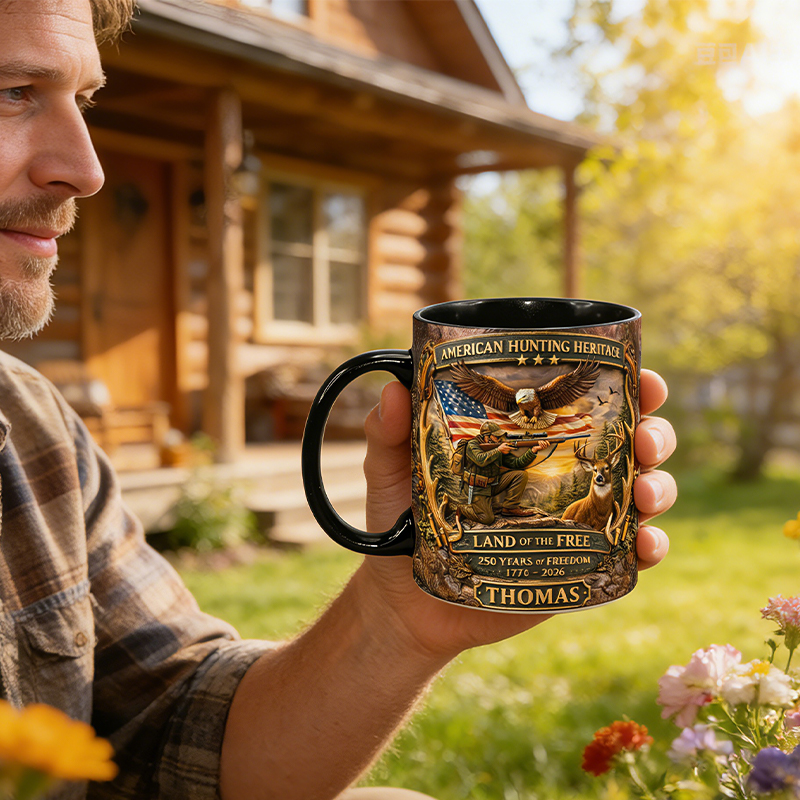Personalized 250 Years Freedom American Hunting Mug Custom Name Patriotic Gift for Hunters