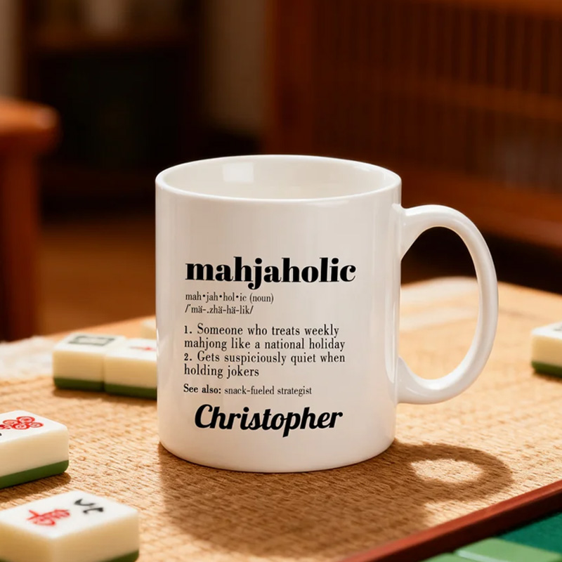 Personalized Mahjaholic Ceramic Mug with Name Birthday Mahjong Club Christmas Gift for Mahjong Lover Player