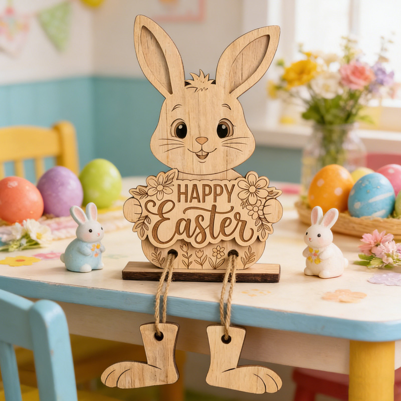 Personalized Wooden Happy Easter Bunny Holiday Gift For Kids Home Decor Spring Decoration Ornament Easter bunny shelf