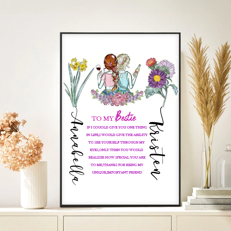Personalized Bestie Birthday Gift Soul Sister Gift For Her Personalised Wall Art BFF Illustration Friends Picture Bestie Quote Portrait