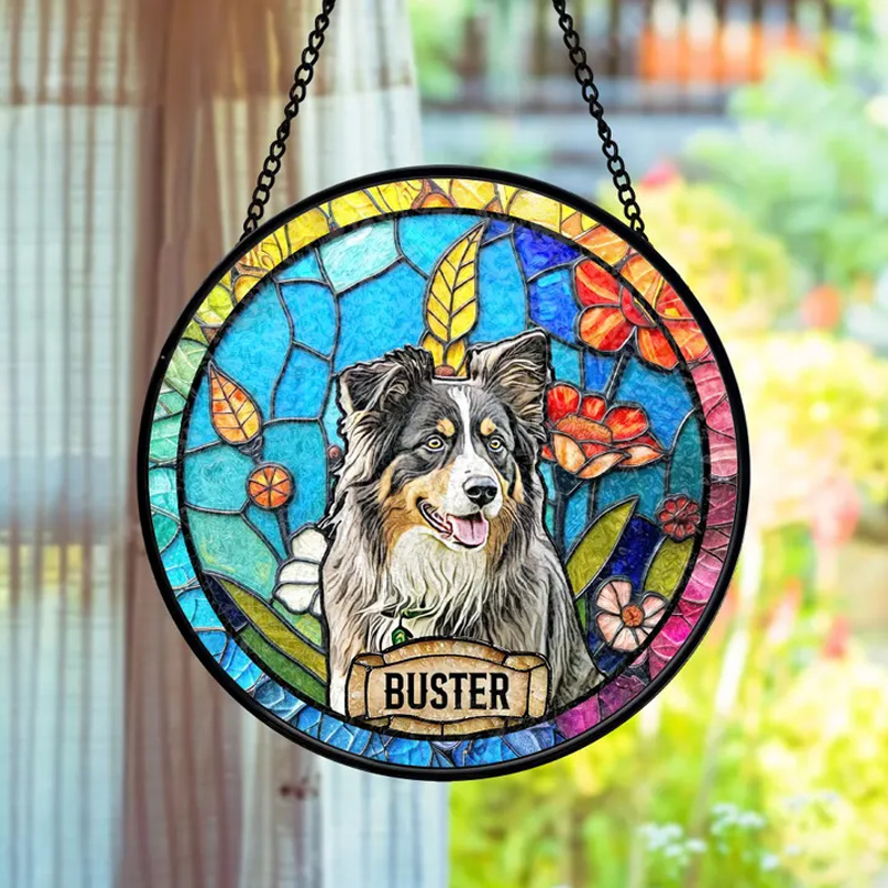 Personalized Dog Portrait Stained Glass Suncatcher Custom Pet Memorial Stained Glass Photo Suncatcher Dog Loss Keepsake Pet Loss Gift