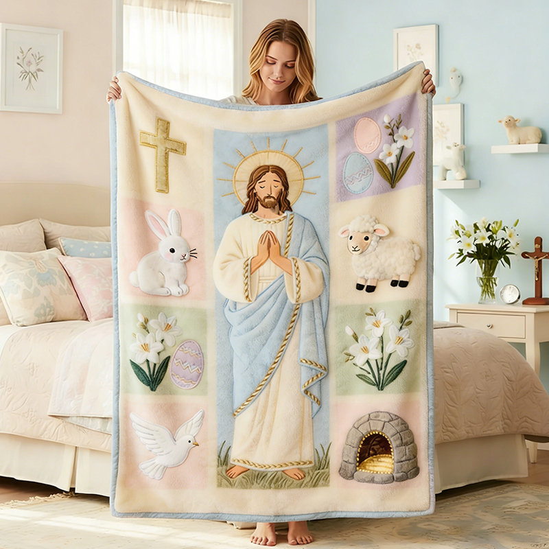 Personalized Christian Easter Blanket with Cross and Dove Religious Gift for Mothers Grandmothers