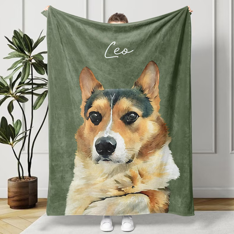 Personalized Pet Photo Blanket Custom Dog Portrait Blanket Pet Memorial Gift Cat Picture Blanket