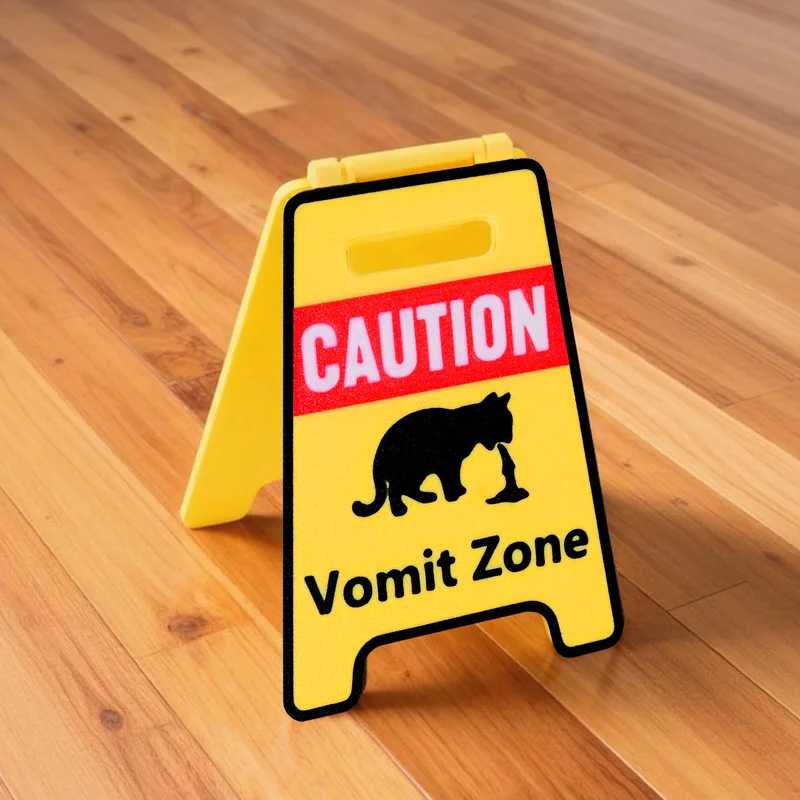 Personalized Funny Cat Vomit Silhouette Caution Sign with Text Desk Decor Daily Use Gag Gift for Cat Owner Lover
