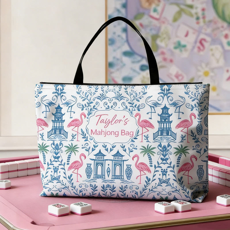 Personalized Custom Name Gift Stylish Travel Accessory Unique Game Lover Present Carryall Mahjong Tote Bag