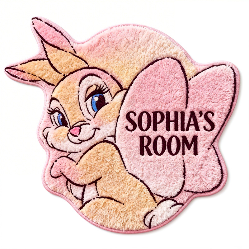 Personalized Name Gift Soft Cute Bunny Kids Bedroom Nursery Floor Mat Playroom Decor Rug Gift for Her