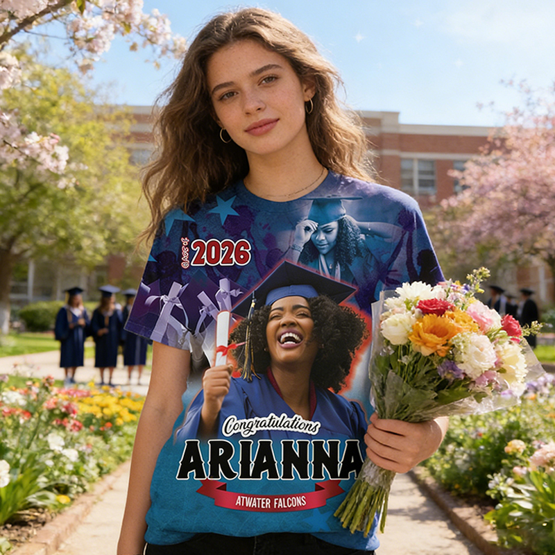 Personalized Senior Class 2026 Shirt Custom Graduate Photo and Name Over Print Celebration Keepsake Tee