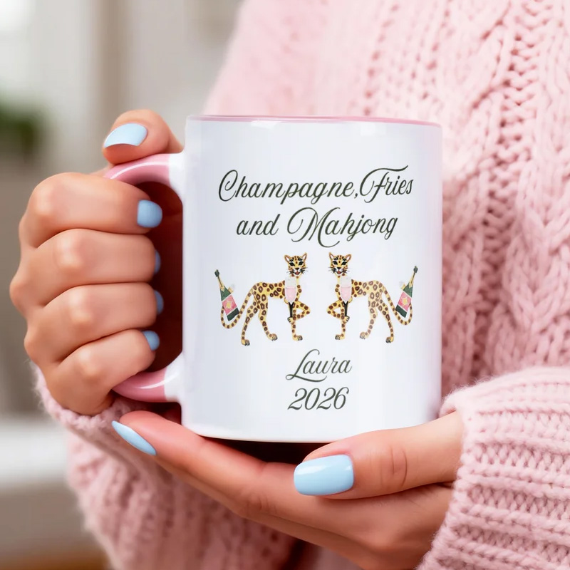 Personalized Mahjong Cheetah Dragon 11 oz 15 oz Ceramic Mug with Name Mahjong Club Birthday Gift for Mahjong Lover Player