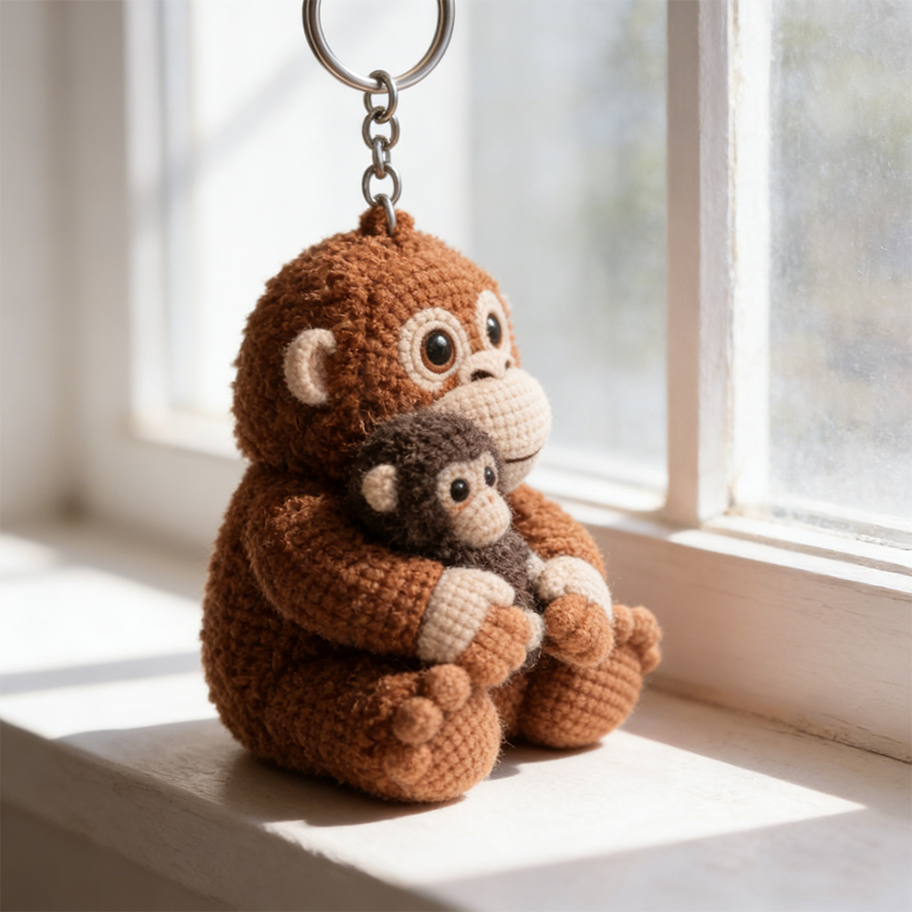 Personalized Punch the Monkey Crochet Keychain Custom Handmade Monkey and Baby Keyring for Animal Lovers and Sentimental Gifts
