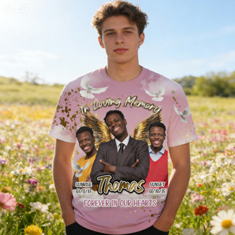 Personalized In Loving Memory All Over Print T-Shirt Custom Photo and Dates Memorial Gift for Family