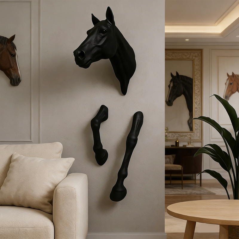 3D Printed Black Horse Head and Legs Wall Art Sculpture Creative Home Decor Gift Unique Gift for Horse Lovers