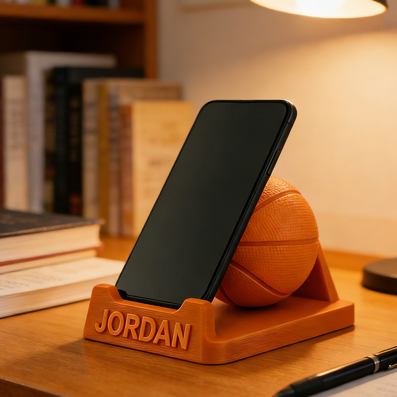 Personalized 3D Printed Basketball Phone Stand with Custom Name for Players and Enthusiasts