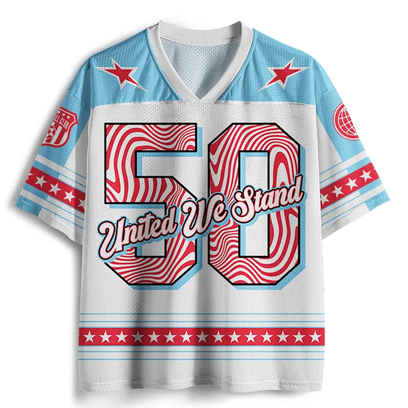 Personalized United We Stand Mesh Football Jersey Patriotic Wavy Stripe Sportswear