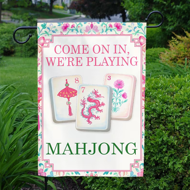 Mahjong Welcome Garden Flag Game Night Decor Double Sided Yard Banner Cocktail Game Night Patio Decor Come On In We’re Playing Mahjong Flag
