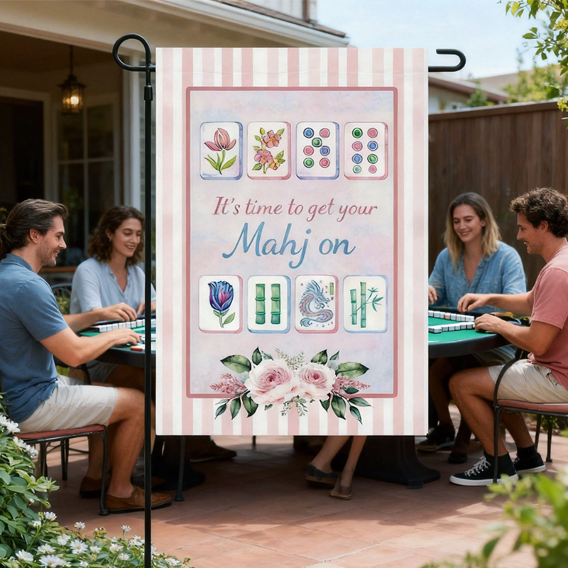 Mahjong Front Pink & Blue Door Welcome Flag Mahjong Game Night Decoration Garden Flag It’s Mahjong Time Garden Flag Mahjong Lover Gift Game Night