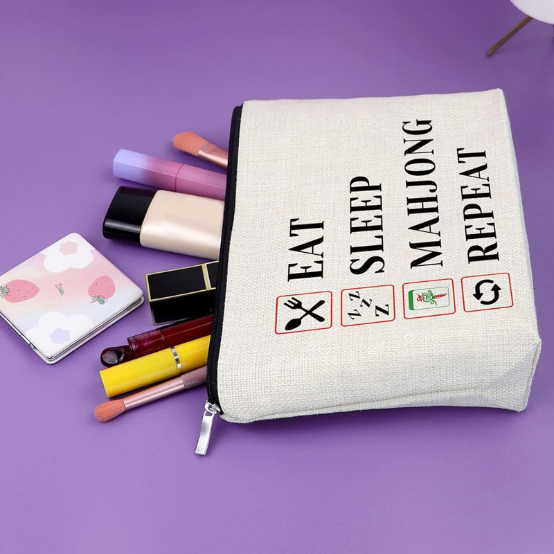 Funny Gift Eat Sleep Mahjong Repeat Canvas Storage Organizer Pouch for Game Lovers Mahjong Tile Bag