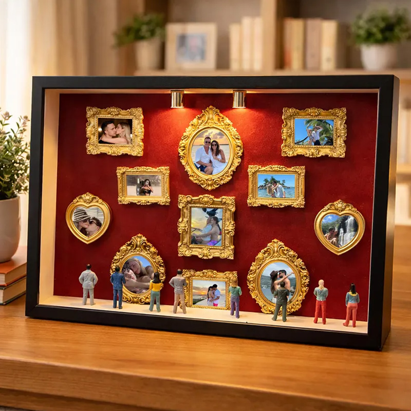 Personalized Mini Museum Silhouette Box with LED Light DIY 11 Photos Museum Frame Box Mother's Day Gifts
