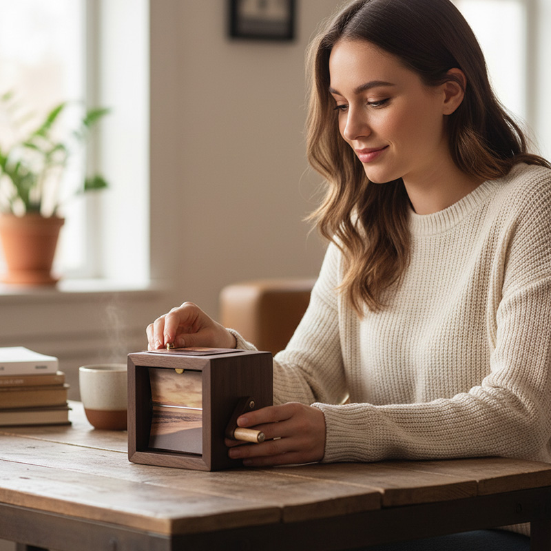 Personalized Creative Retro Wooden Movie Memory Display Box Vintage Photo Player Gift Hand-Cranked Photo Frame