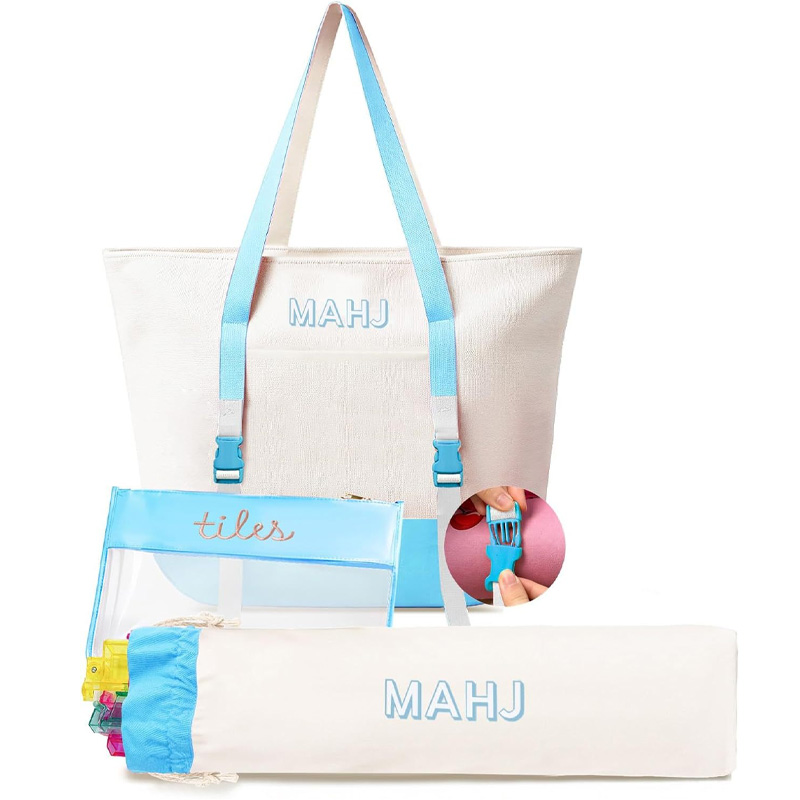 3 Pcs Empty Mahjong Tile Bags with Zipper Set Mahjong Canvas Carrying Tote PVC Bag Nylon Pouch for Women Mahjong Lover Gifts